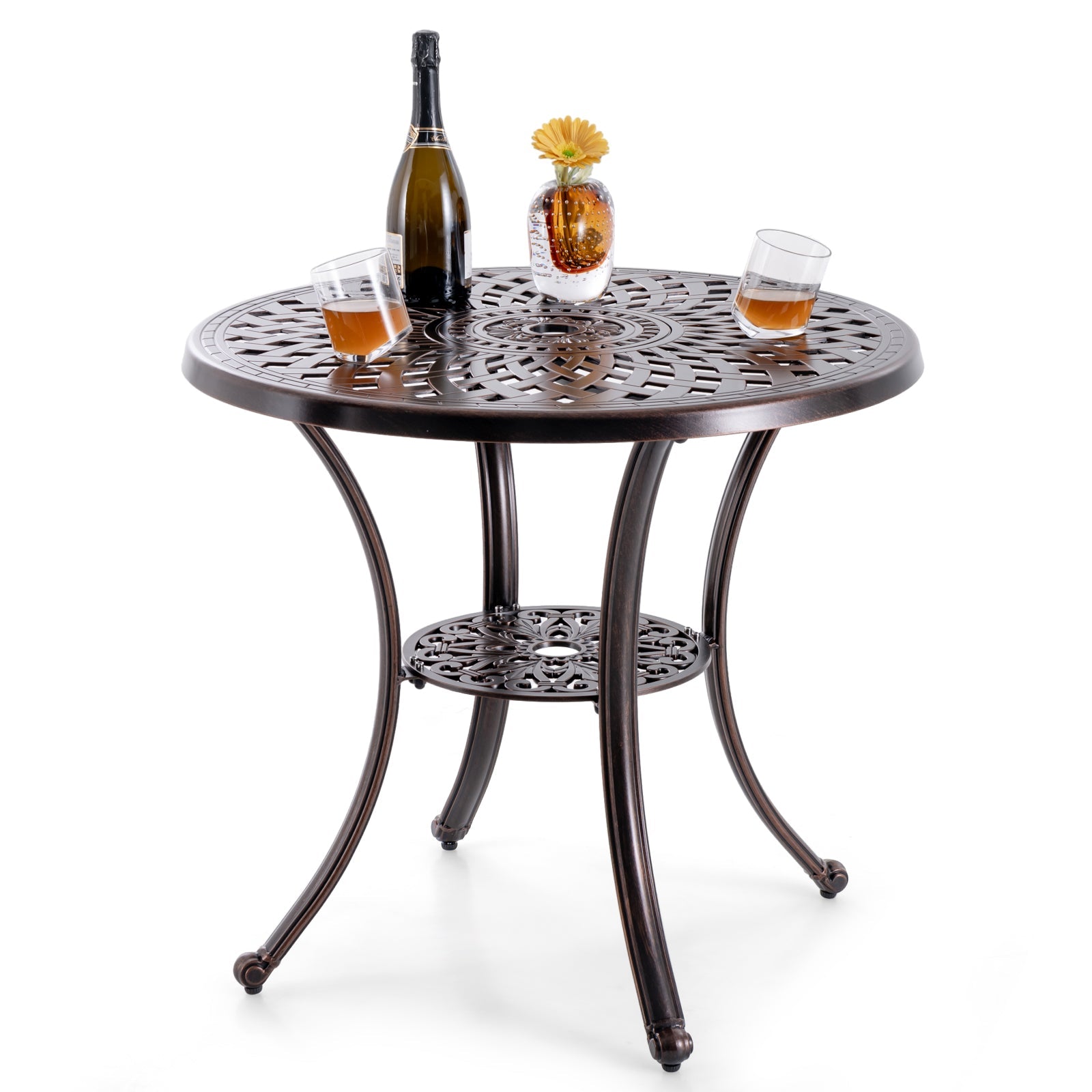 Patio Cast Aluminum Table 31 Inch Diameter Round Table with Umbrella Hole-Copper - Tampa Home & Garden Store
