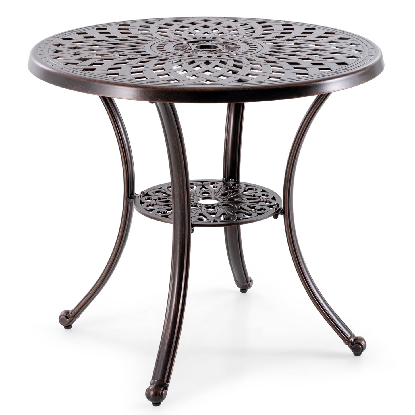 Patio Cast Aluminum Table 31 Inch Diameter Round Table with Umbrella Hole-Copper - Tampa Home & Garden Store