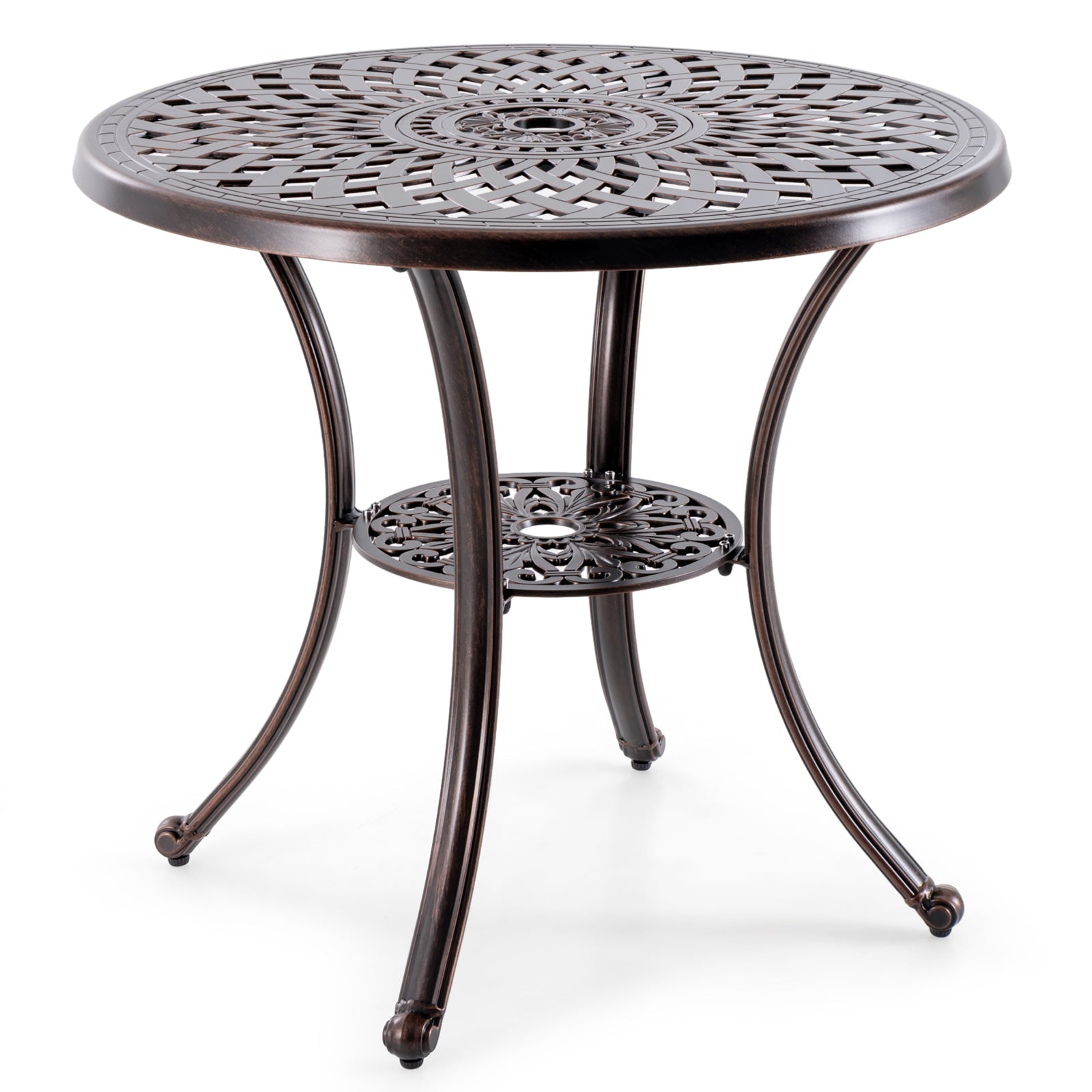 Patio Cast Aluminum Table 31 Inch Diameter Round Table with Umbrella Hole-Copper - Tampa Home & Garden Store