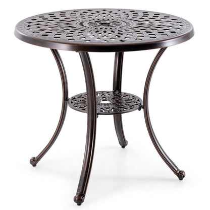 Patio Cast Aluminum Table 31 Inch Diameter Round Table with Umbrella Hole-Copper - Tampa Home & Garden Store