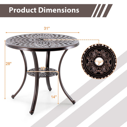 Patio Cast Aluminum Table 31 Inch Diameter Round Table with Umbrella Hole-Copper - Tampa Home & Garden Store