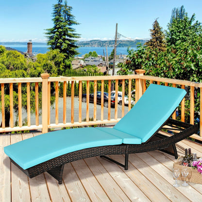 Patio Folding Adjustable Rattan Chaise Lounge Chair with Cushion-Turquoise - Tampa Home & Garden Store