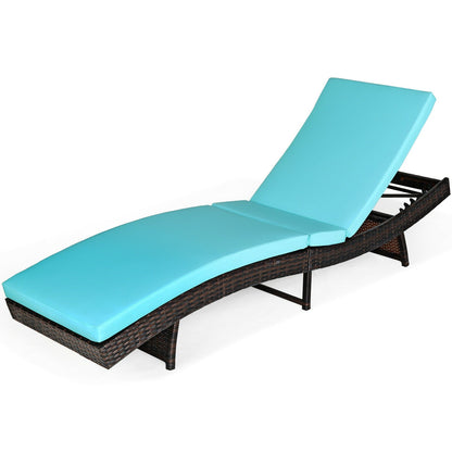 Patio Folding Adjustable Rattan Chaise Lounge Chair with Cushion-Turquoise - Tampa Home & Garden Store