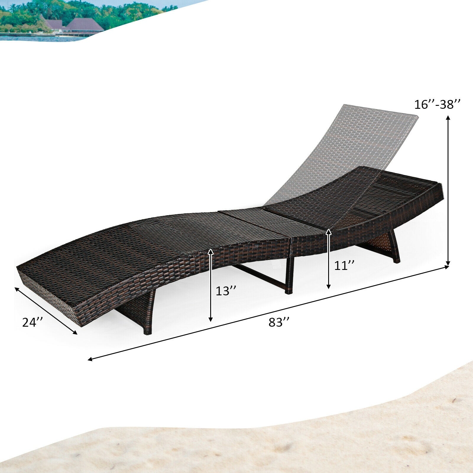 Patio Folding Adjustable Rattan Chaise Lounge Chair with Cushion-Turquoise - Tampa Home & Garden Store