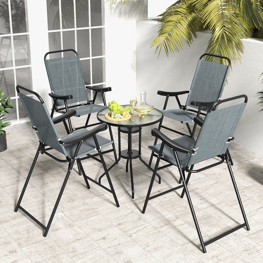 Patio Folding Bar Stool Set of 4 with Metal Frame and Footrest-Blue - Tampa Home & Garden Store