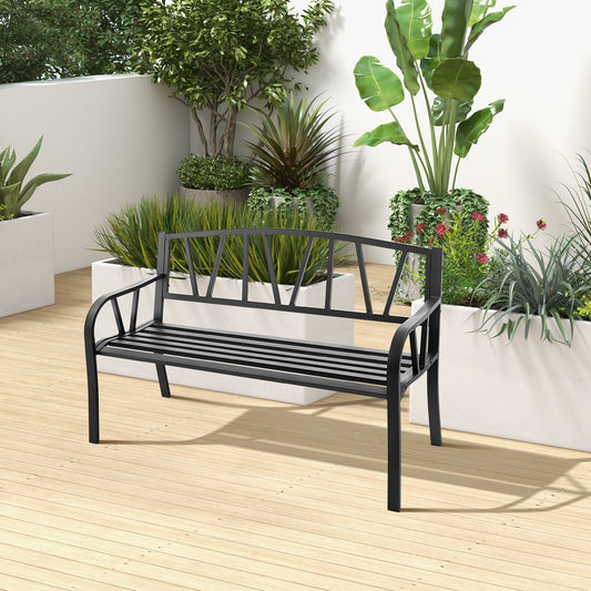 Patio Garden Bench with Metal Frame and Slatted Seat-Black - Tampa Home & Garden Store