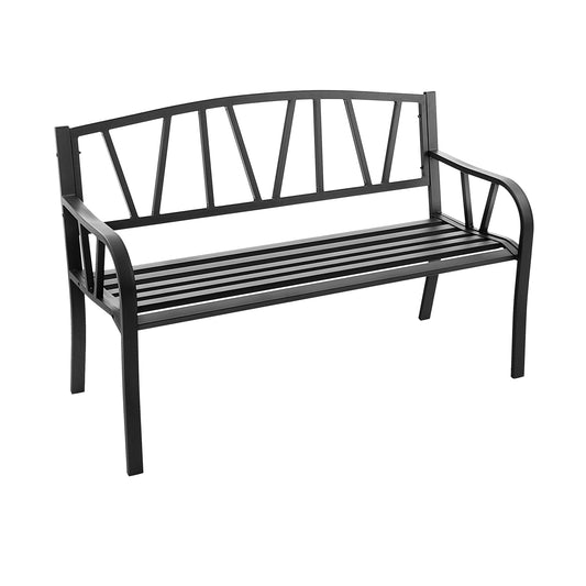 Patio Garden Bench with Metal Frame and Slatted Seat-Black - Tampa Home & Garden Store