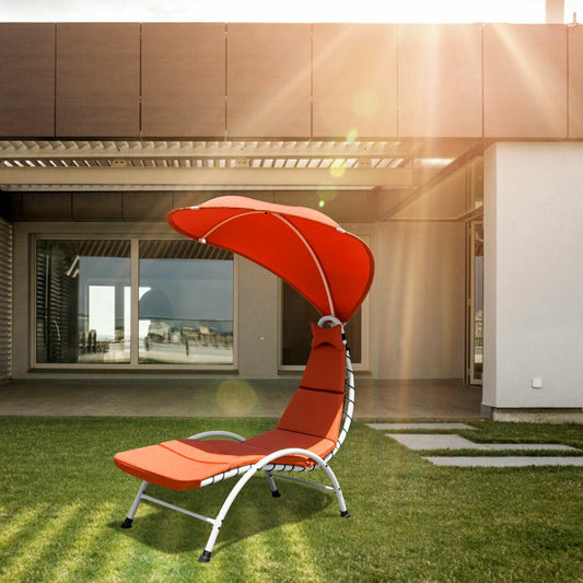 Patio Hanging Swing Hammock Chaise Lounger Chair with Canopy-Orange - Tampa Home & Garden Store