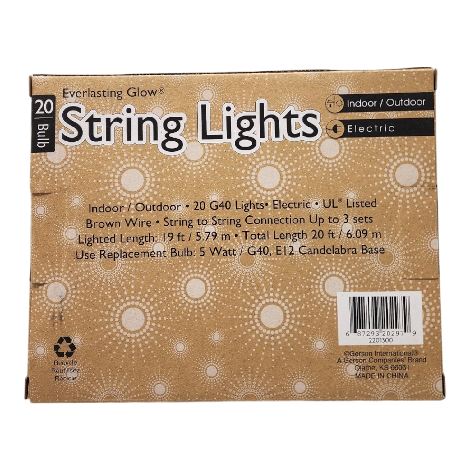Patio Light Set - 20 G40 Bulbs on Brown Wire - Tampa Home & Garden Store
