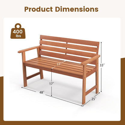 Patio Solid Wood Bench Wood 2-Seat Chair with Breathable Slatted Seat & Inclined Backrest - Tampa Home & Garden Store