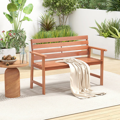 Patio Solid Wood Bench Wood 2-Seat Chair with Breathable Slatted Seat & Inclined Backrest - Tampa Home & Garden Store