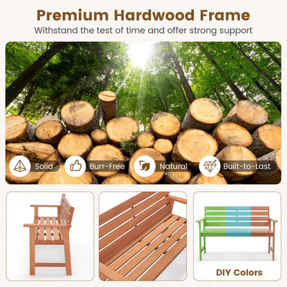 Patio Solid Wood Bench Wood 2-Seat Chair with Breathable Slatted Seat & Inclined Backrest - Tampa Home & Garden Store