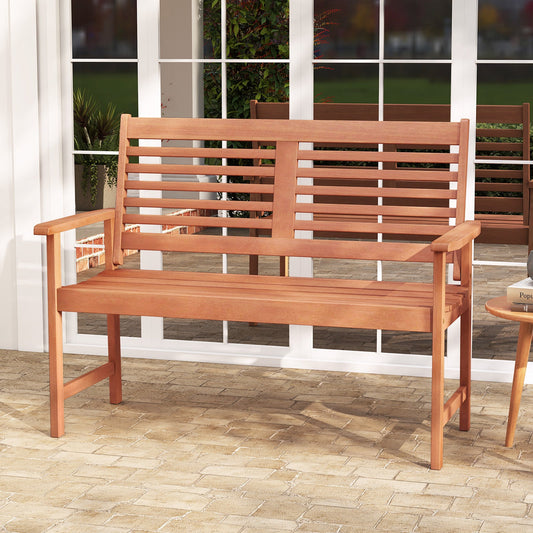 Patio Solid Wood Loveseat Outdoor 2-Seat Bench with Inclined Backrest and Slatted Seat - Tampa Home & Garden Store