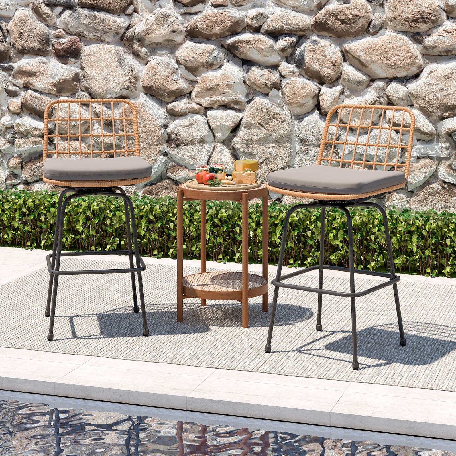 Patio Swivel Barstools Set of 2 with Soft Seat Cushions-Gray - Tampa Home & Garden Store