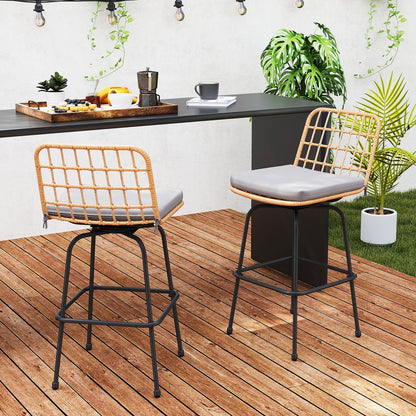 Patio Swivel Barstools Set of 2 with Soft Seat Cushions-Gray - Tampa Home & Garden Store