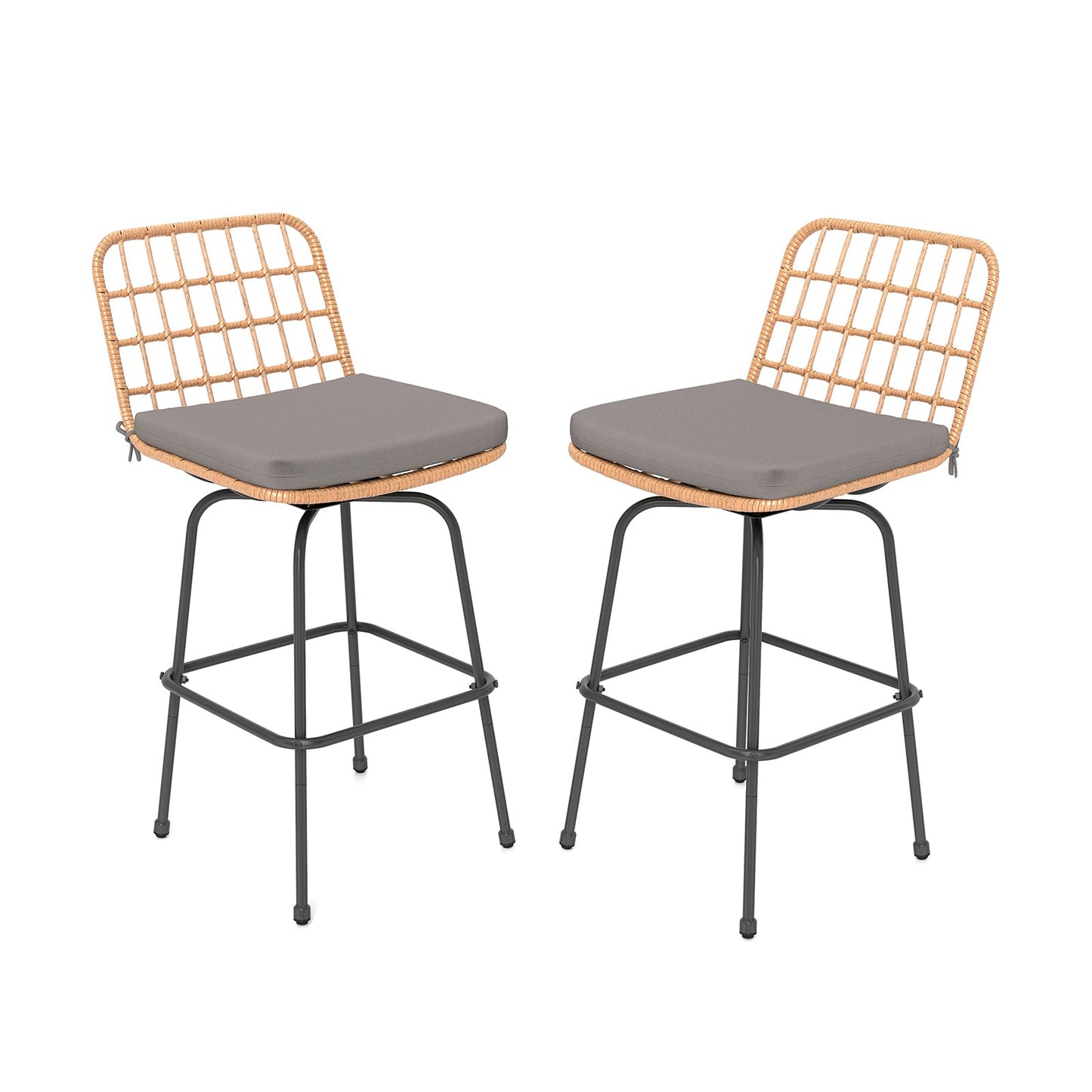Patio Swivel Barstools Set of 2 with Soft Seat Cushions-Gray - Tampa Home & Garden Store
