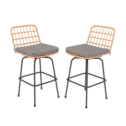 Patio Swivel Barstools Set of 2 with Soft Seat Cushions-Gray - Tampa Home & Garden Store