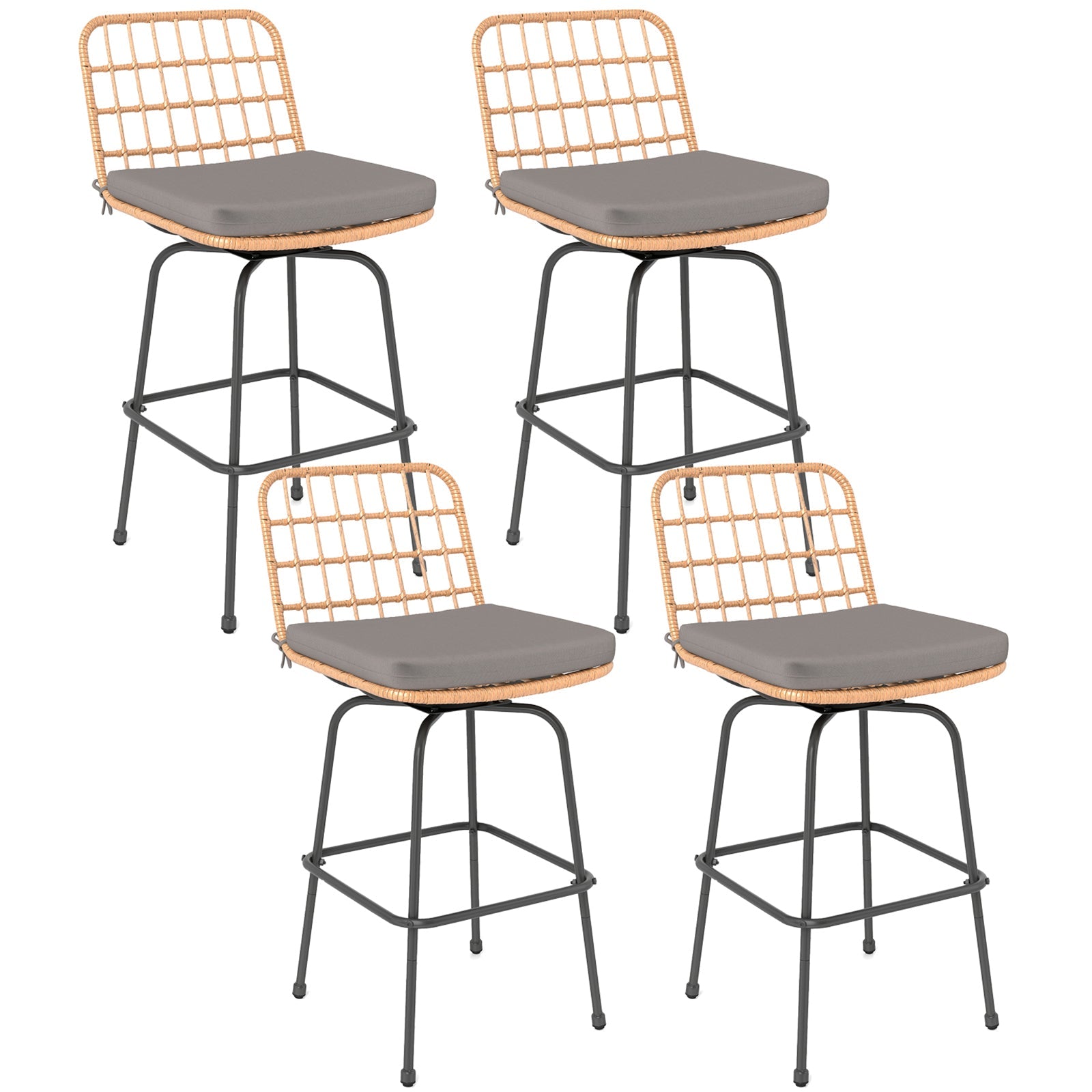 Patio Swivel Barstools Set of 2 with Soft Seat Cushions-Gray - Tampa Home & Garden Store