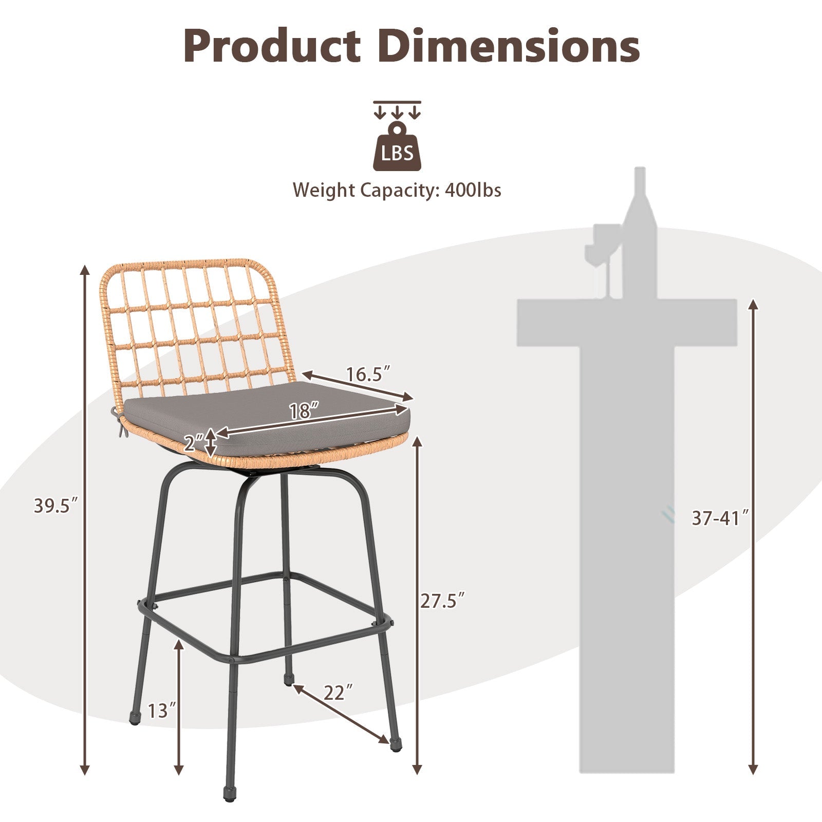 Patio Swivel Barstools Set of 2 with Soft Seat Cushions-Gray - Tampa Home & Garden Store