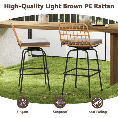 Patio Swivel Barstools Set of 2 with Soft Seat Cushions-Gray - Tampa Home & Garden Store