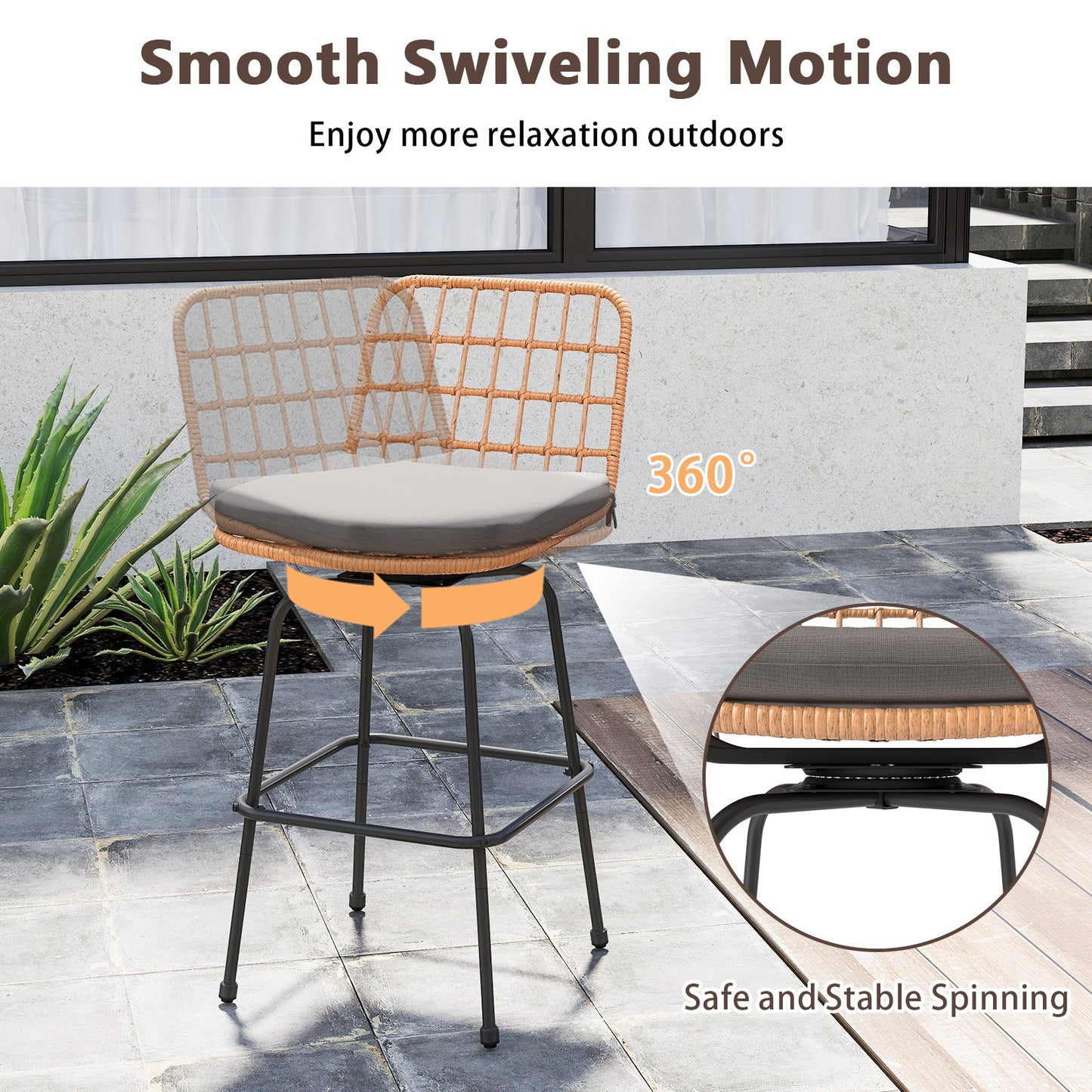 Patio Swivel Barstools Set of 2 with Soft Seat Cushions-Gray - Tampa Home & Garden Store