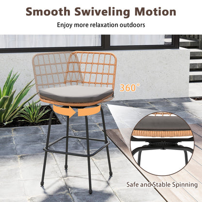 Patio Swivel Barstools Set of 2 with Soft Seat Cushions-Gray - Tampa Home & Garden Store