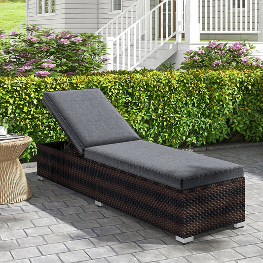Patio Wicker Lounge Chair with 4-level Backrest and Long Seat Cushion-Brown - Tampa Home & Garden Store
