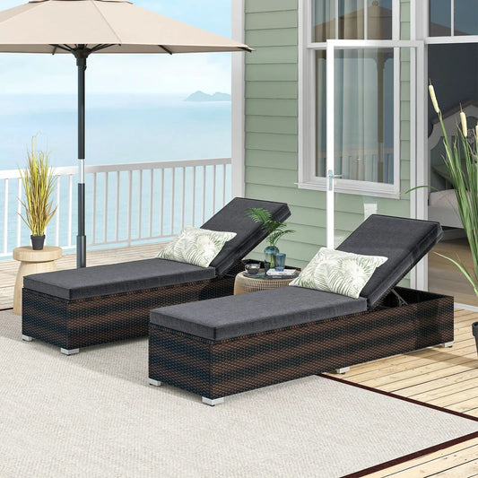 Patio Wicker Lounge Chair with 4-level Backrest and Long Seat Cushion-Brown - Tampa Home & Garden Store