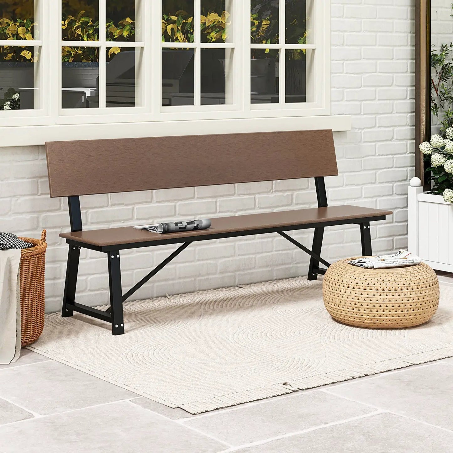 72 Inch Outdoor Bench With HDPE Seat and Back