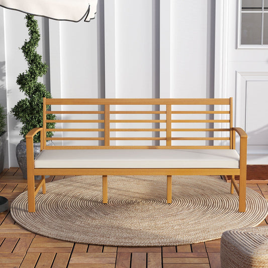 Banco de madera para patio de 64 pulgadas con cojín y asiento de listones para jardín - Blanco roto