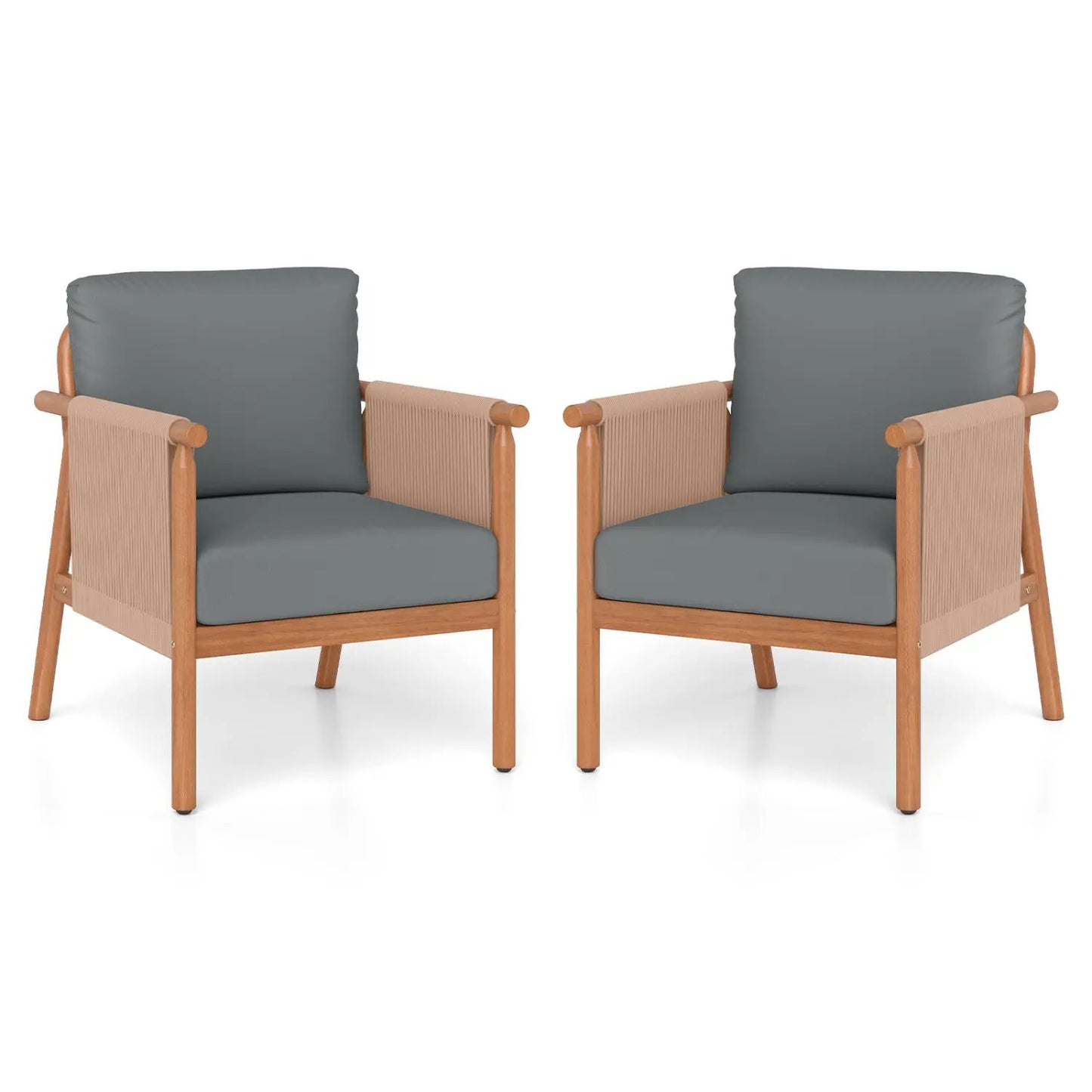 Acacia Wood Chair Set of 2 With Rope Armrests