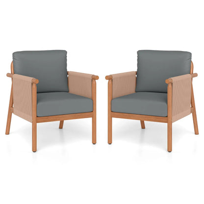 Acacia Wood Chair Set of 2 With Rope Armrests