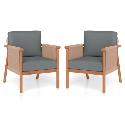 Acacia Wood Chair Set of 2 With Rope Armrests