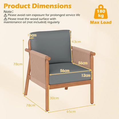 Acacia Wood Chair Set of 2 With Rope Armrests