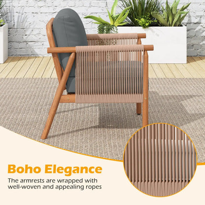 Acacia Wood Chair Set of 2 With Rope Armrests