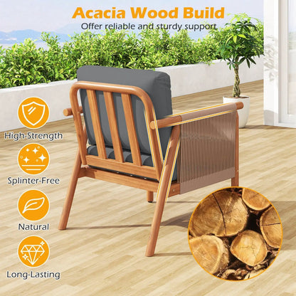 Acacia Wood Chair Set of 2 With Rope Armrests