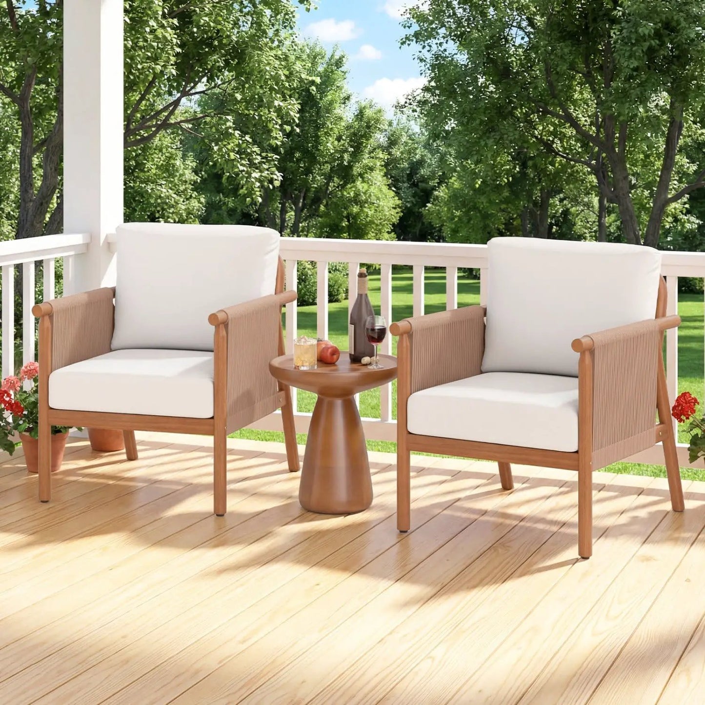 Acacia Wood Chair Set of 2 With Rope Armrests