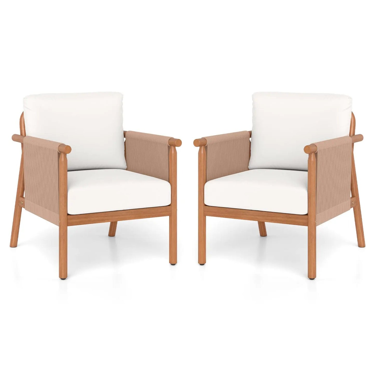 Acacia Wood Chair Set of 2 With Rope Armrests