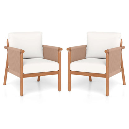 Acacia Wood Chair Set of 2 With Rope Armrests