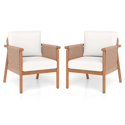 Acacia Wood Chair Set of 2 With Rope Armrests