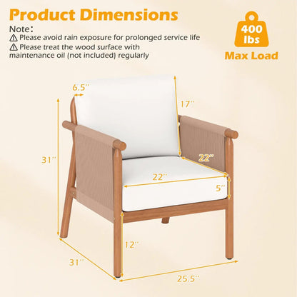 Acacia Wood Chair Set of 2 With Rope Armrests