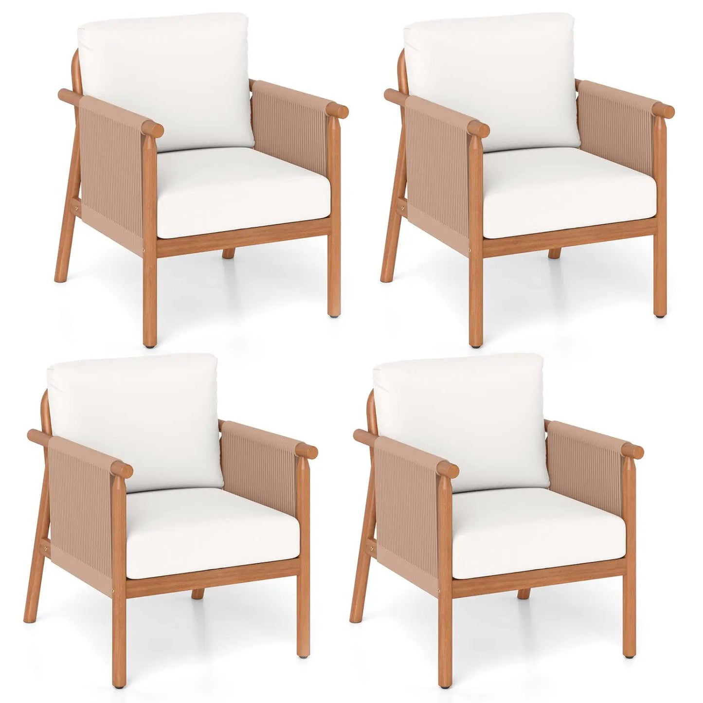 Acacia Wood Chair Set of 4 with Rope Armrests