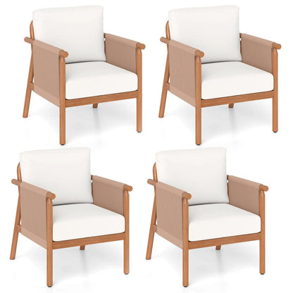 Acacia Wood Chair Set of 4 with Rope Armrests