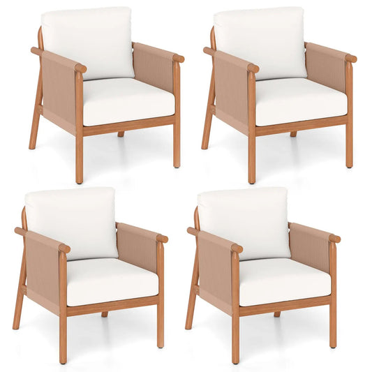 Acacia Wood Chair Set of 4 with Rope Armrests