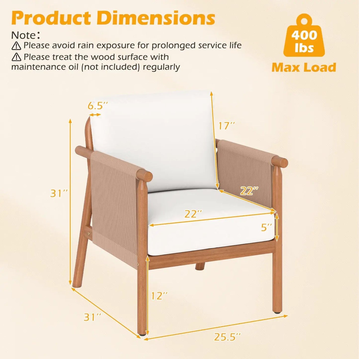Acacia Wood Chair Set of 4 with Rope Armrests