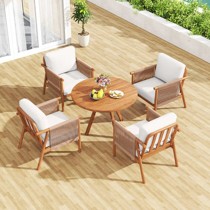 Acacia Wood Chair Set of 4 with Rope Armrests