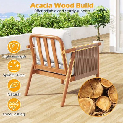 Acacia Wood Chair Set of 4 with Rope Armrests