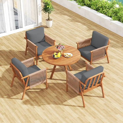 Acacia Wood Chair Set of 4 with Rope Armrests