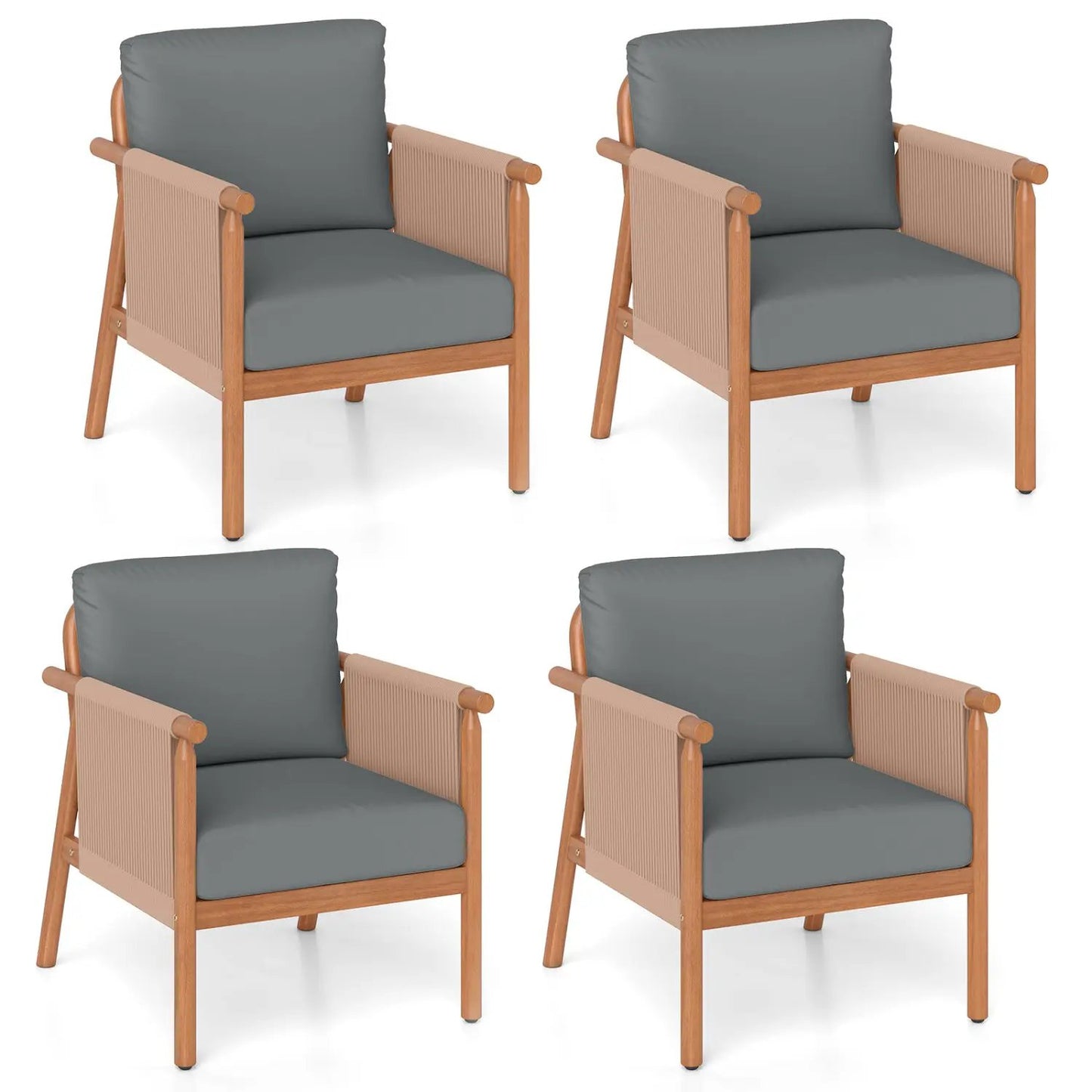 Acacia Wood Chair Set of 4 with Rope Armrests