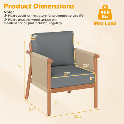 Patio Acacia Wood Chair With Woven Rope Armrests